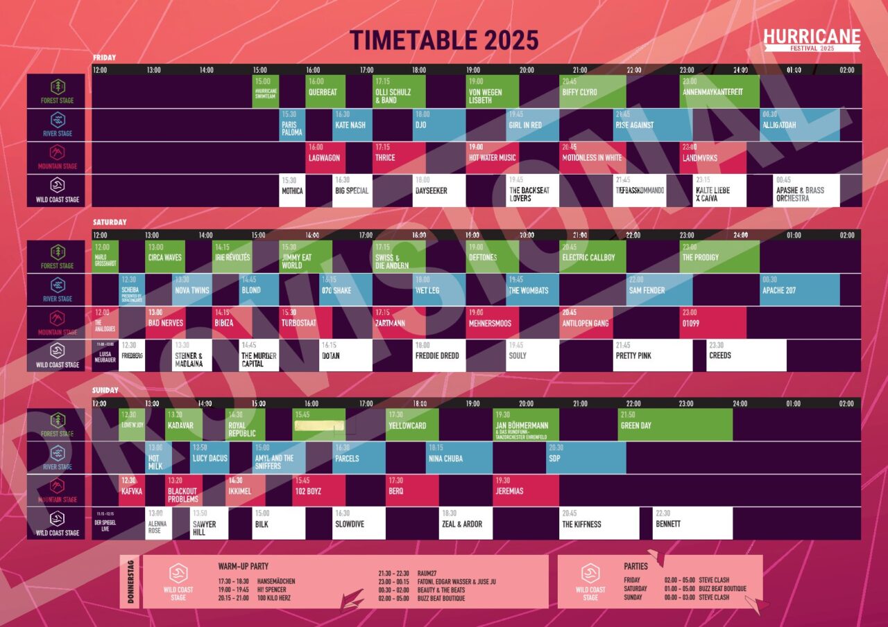 Timetable Hurricane Festival 2025