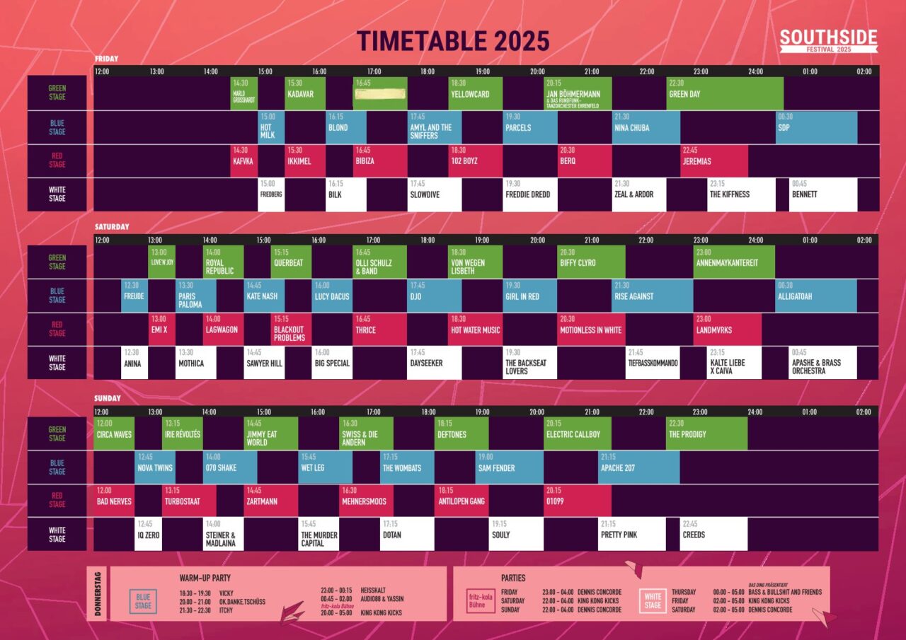 Timetable Southside Festival 2025